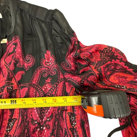 Maison d' Amelie Red & Black Long Sleeve Paisley Blouse Size M Feminine Evening - Picture 8 of 8